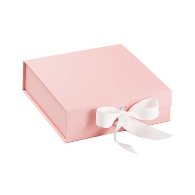 China Handmade Wholesale Custom Foldable Box Packaging For Apparel Pink Rigid Foldable Gift Box With Ribbon for sale