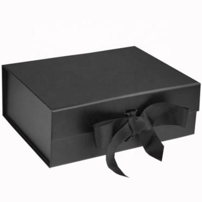 China Handmade Custom Luxury Black Rigid Collapsible Foldable Clothing Packaging Foldable Gift Box With Ribbon for sale