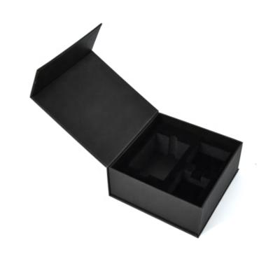 China Recycled Materials Wholesale Black Custom Magnetic Box Rigid Magnetic Gift Box With EVA Foam Insert for sale