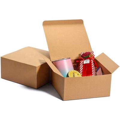 China Hot Selling Recyclable Square Brown Kraft Paper Gift Box 8 x 8 x 4 Inch Easy Assemble Brown Paper Gift Boxes With Lid for sale