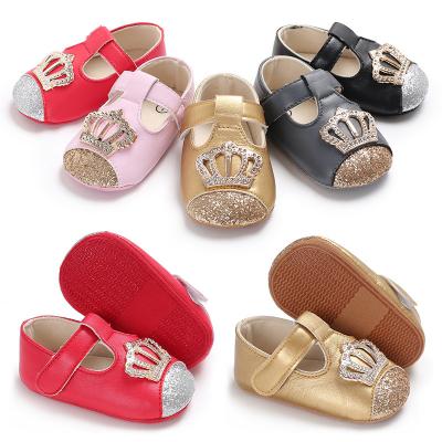 China Newborn Baby Shoes Princess Girls Walking Shoes Fashional Trend Lovely PU Toddler Casual Leather Wholesale Crown for sale