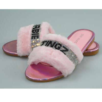 China NT0003 Fashion New Arrival Fashion New Arrival Fur Girl Lady Slipper Pink Glitter Fashion Slipper Women's Flat Slides for sale