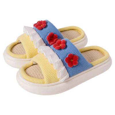 China Fashion Trend EVA Thick Platform Non-slip Flat Single Soft Home Cotton Canvas Indoor Bedroom Slippers Girl Slippers Teenage Women Slippers Teenager for sale