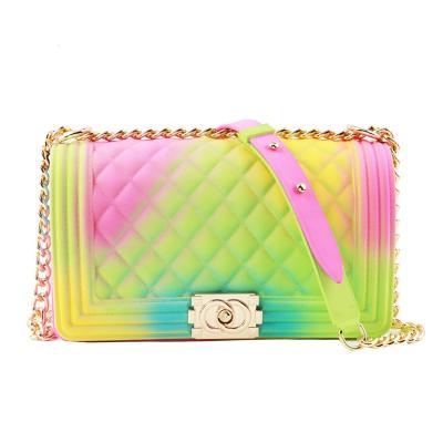 China Luxury Colorful Gorgeous Lady Candy Colorful Bags Jelly Woman Bag Women Purses Fashion Rainbow Purse Chain 1B0001 Trendy Fashion for sale