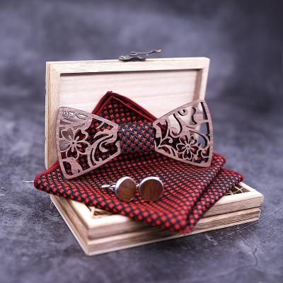 China Wooden Walnut Tie Bow Tie Bow Tie Bow Tie Handkerchief Cufflink Brooch Box Set Man Gift overall for sale