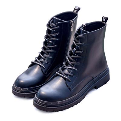 China High Waist Factory Classic Waterproof Genuine Leather Shoes Young Lady Women Fashion Black Work Boots for sale