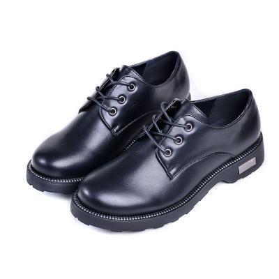 China Latest Wholesale Black Formal New Fashion Wedges Leather Ladies Flat Round Toe Casual Shoes For Women for sale