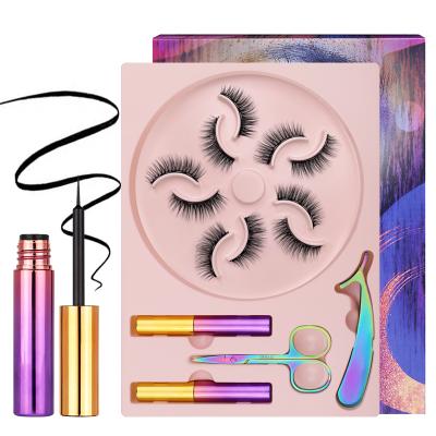 China Best Selling Natural Curl Magneticetic Eyelash Custom Boxes 5 Pairs 5D Magnetic Eyelashes With Magnetic Eyelash Tweezers Eyeliner Set for sale