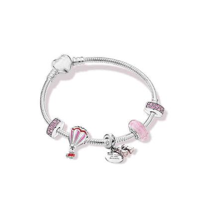 China Fashionable Hotsale 925 Sterling Silver Pink Air Balloon Charm Bracelet Chain Suitable For Women Jewelry for sale