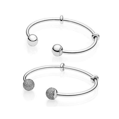 China Popular 100% 925 Sterling Silver Basic Open Bangle Bracelet DIY Beaded Women's Gift for sale