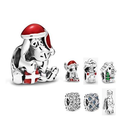 China Trendy 925 Sterling Silver Red Santa Claus Stich Charm Beads Fit Bracelets Women Jewelry Christmas Gift for sale