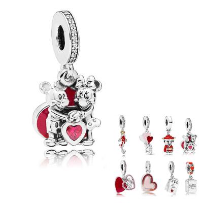 China 925 Sterling Silver Red Heart Mickey Charms Pendants Fit Bracelets Women Fashion Jewelry Christmas Gift for sale