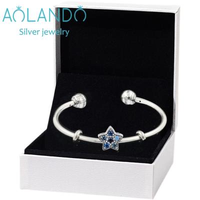 China FASHIONABLE factory wholesale star wish S925 sterling silver glitter open bangle set Christmas gifts for women for pan dora charm for sale