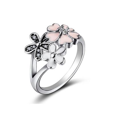 China CLASSIC Silver Rings Europe Charm Small Daisy Cherry Crystal Wedding Ring For Women DIY Jewelry for sale