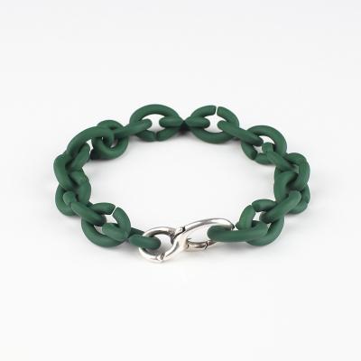 China Europe Jewelry 925 Sterling Silver Dark Green X Ring Bracelet DIY Rubber Base Bracelet For Men And Women for sale