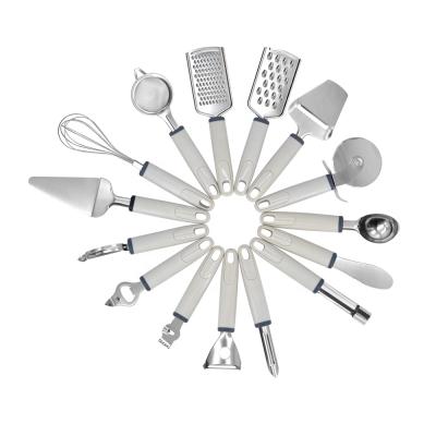 China Best Quality 15pcs Sustainable Cooking Stainless Steel Kitchen Gadgets Kitchen Accessories With Plastic Handle for sale