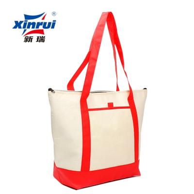 China Waterproof Heavy Duty Canvas Zipper Folding Insulated Grocery Shopping Cooler Bag For Frozen Food for sale