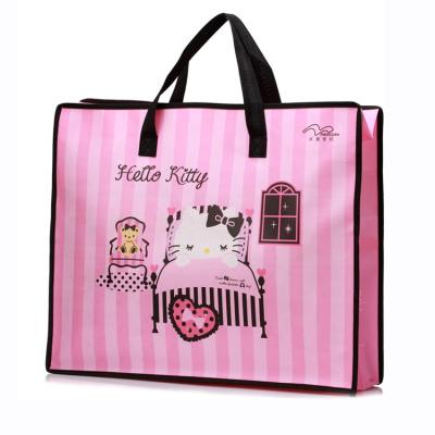 China Recyclable Hello Kitty Non Woven Fabric Zipper Top Covering Bag For Home Textile Packaging for sale