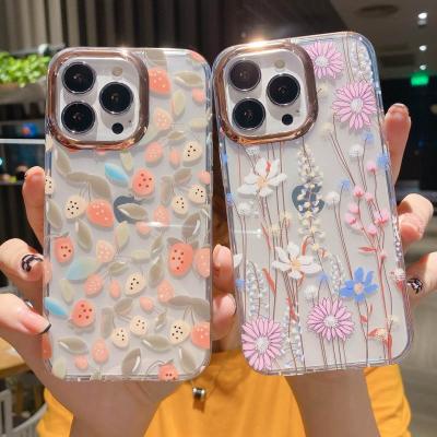 China High Quality PC+TPU Plating Phone Case For iPhone 13 12 Pro 11 X XR XS MAX Luxury Personality Flowers With Glitter Back Cover for sale