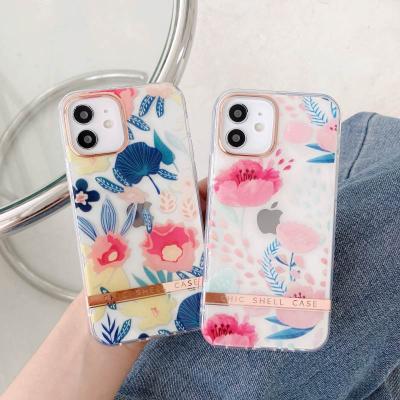 China NEW IMD+TPU phone case for iPhone 13 12 pro max 11Pro plating TPU+IMD flowers high transparent hot sale back cover for sale