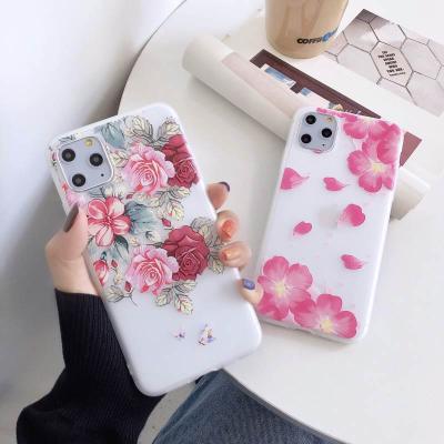 China 3D Soft TPU Embossed Flower Phone Case For iPhone 12 mini 11 pro X Max XS XR 6 7 8 13 plus Se 2020 Clear Soft TPU Matte Back Cover for sale