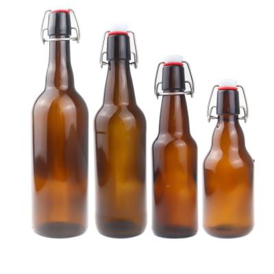 China Eco-Friendly Recyclable Wine Bottles Custom Label Amber Clear 330ml 500ml 750ml Airtight Empty Beer Bottle With Swing Top Cap for sale