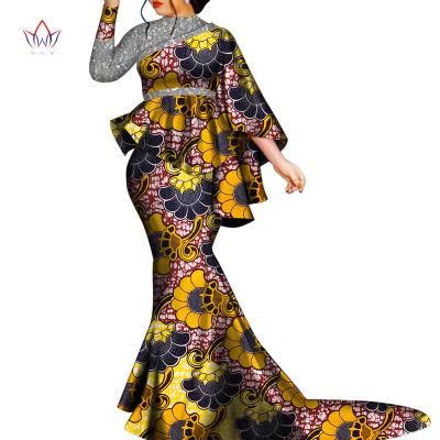 China African African Clothing For Women Bazin Riche Floral Print 2 Pieces Sets Irregular Batwing Sleeve Top And Skirt Long Party Lady Outfits for sale