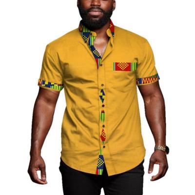 China WYN723 Newest Anti-wrinkle Men's Top Shirt African Clothes Causal Party Full Short Sleeve Shirts Dashiki Mens Riche African For Men for sale