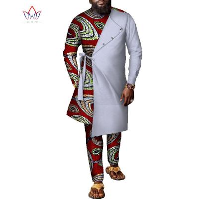 China Bazin Riche African Patchwork Cotton Men's Clothing Long Tops And Pants Cotton 2 Pieces Pants Sets Traditional African Men Clothing for sale