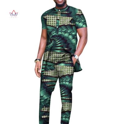 China Anti-Wrinkle Bazin Riche Men 2 Piece Pants Sets Design African Clothing African Clothes Casual Mens Long Tops Shirts And Pants Sets for sale