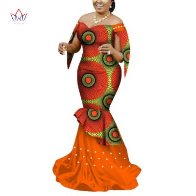 China Wholesale Plus Size African Clothing Dresses Women Traditional African Print Bead Strapless Lady Plus Size Clothing Party Wedding for sale