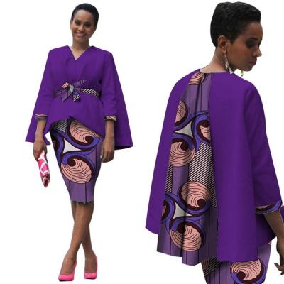 China Popular African Clothing Plus Size WY809 Office Two Piece Set Dresses Suit For Women Tops Jacket And Print Skirts Bazin Riche Clothes for sale