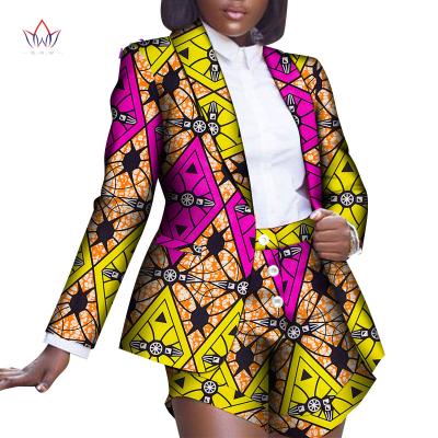 China African Print 2 pcs set Women Office Fashion Women Blazer Coat Cotton Pants Set Bazin Riche African Short Pants Clothing Set for sale