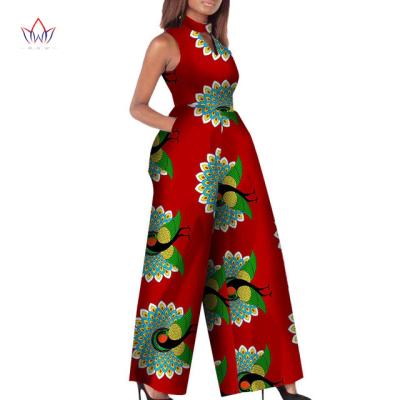 China African O-Neck Autumn Sexy Romper Wide Leg Sleeveless Cotton Print Women Overalls Pants African Ladies Overalls Clothing WY2244 for sale