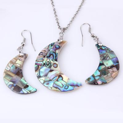 China Trendy Fashion Jewelry Set Natural New Zealand Abalone Shell Moon Shape Earrings Pendant Necklace for sale