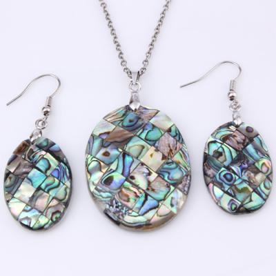 China Charm TRENDY Jewelry Set Natural New Zealand Abalone Shell Oval Shape Earrings Pendant Necklace for sale