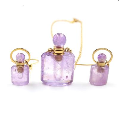 China FASHIONABLE High Quality Natural Bottle Earring Perfume Amethyst Pendant Necklace Set for sale