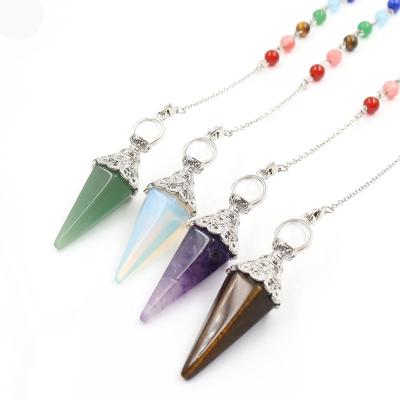 China FASHIONABLE Silver Plated Cone Pendulum Natural Stone 7 Chakra Chain Pendulum for sale