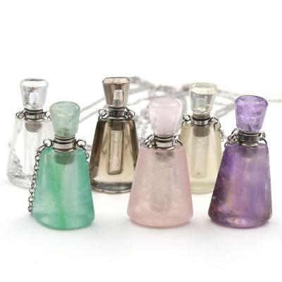 China Trendy Natural Stone Perfume Bottle Connector In Silver Plated Healing Crystal Essential Oil Diffuser From Amethsts for sale