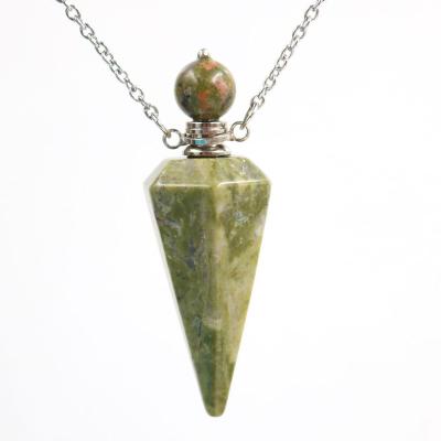 China FASHIONABLE Natural Stone Unakite Hexagon Prism Diffuser Perfume Stainless Steel Essential Oil Necklace For Women Charm Jewelry for sale