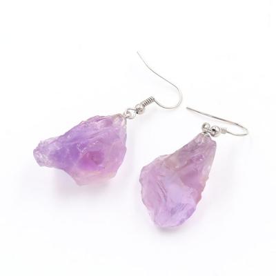 China Crystal Natural Raw Stone Amethysts/Topaz Crystal Druzy Irregular Shaped Beads Hook Dangle Earring for sale