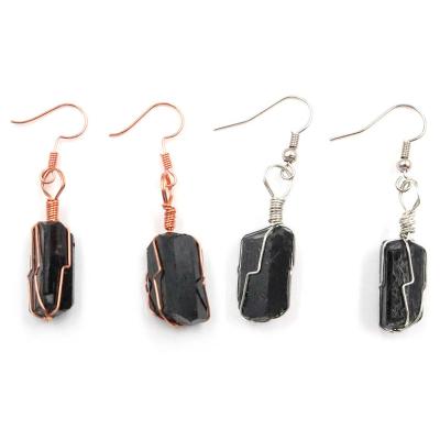 China The CLASSIC Ethnic Natural Black Earring Women Elegant Irregular Shape Tourmaline Earrings Style for sale