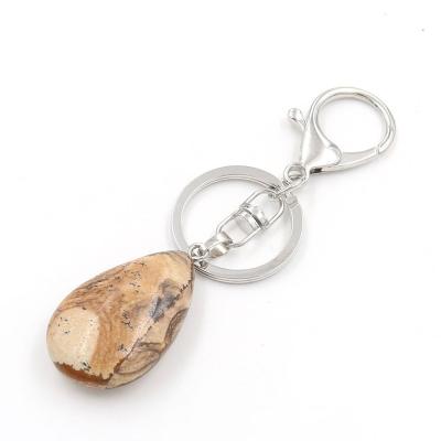 China TRENDY Natural Image Stone Water Drop Keychains Purse Car Hugs Chains Key Rings for sale