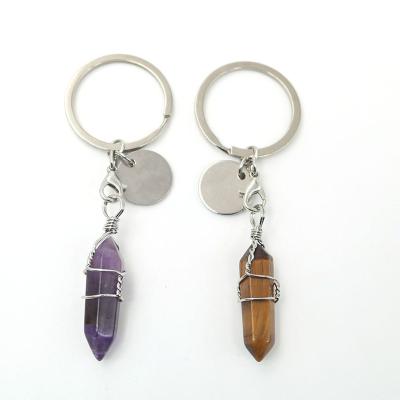 China Natural Crystal Manual DIY Crystal Hexagonal Column Wrapping Pendant Key Chain For Lady Bag Decoration for sale