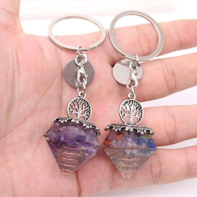 China CLASSIC Retro Natural Crystal Diamond Shaped Tree Of Life Ogan Gravel Amethyst Head Chain Pendant For Women And Men for sale