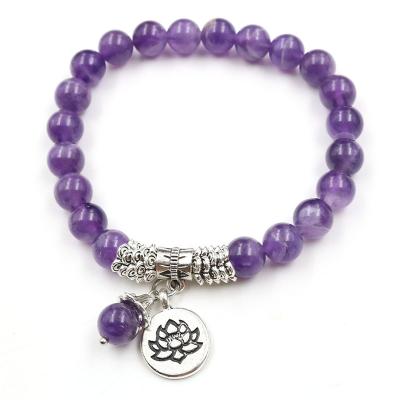 China Crystal Handmade Natural Purple Amethysts Stone Lotus Beads Bracelet & Bangles for Women Men Yoga Charm Jewelry for sale