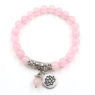 China CLASSIC bracelet for ohm bracelet 8mm Rose Quartz Bead Bracelet Jewelry Lotus Beaded Wrist Yoga Buddha for sale