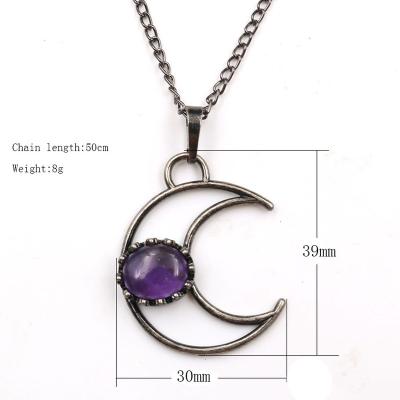 China Vintage Crescent Moon Natural Crystal Stone Pendants Necklace Natural Stone Reiki Charms Fashion Jewelry for sale