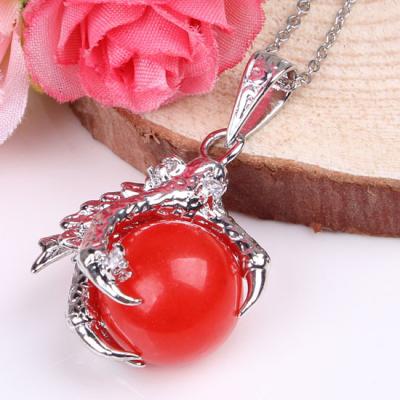 China FASHIONABLE Silver Jewelry Natural Stone Dragon Claw Ball Pendants Necklace Reiki Charms Pendulum (Wite Chain) for sale