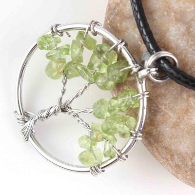 China TRENDY Silver Plated Beautiful Handmade Mini Natural Stone Life Tree Crushed Stone Winding Pendant Necklace for sale